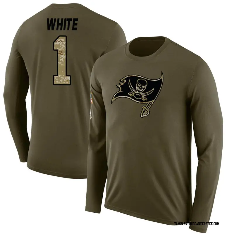 Men's Tampa Bay Buccaneers ＃1 Rachaad White White Rachaad Salute to Service Sideline Olive Long Sleeve T-Shirt