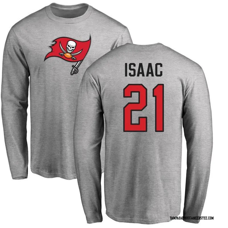 Men's Tampa Bay Buccaneers ＃21 Keenan Isaac Ash Name & Number Logo Long Sleeve T-Shirt