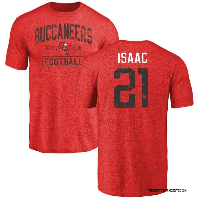 Men's Tampa Bay Buccaneers ＃21 Keenan Isaac Red Distressed Name & Number T-Shirt