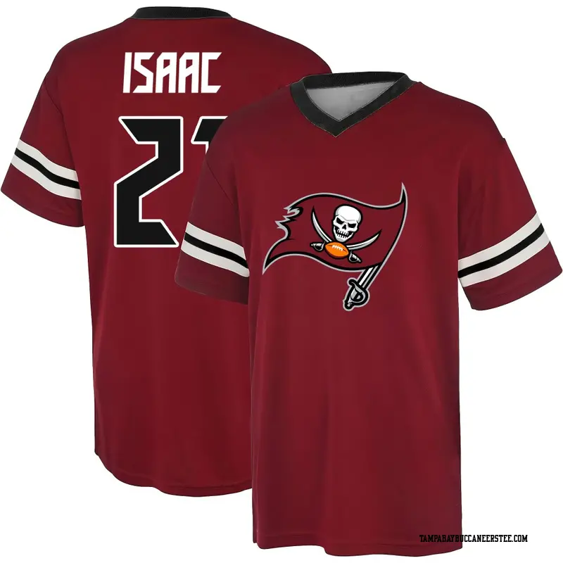 Men's Tampa Bay Buccaneers ＃21 Keenan Isaac Red Name & Number Game Day V-Neck T-Shirt