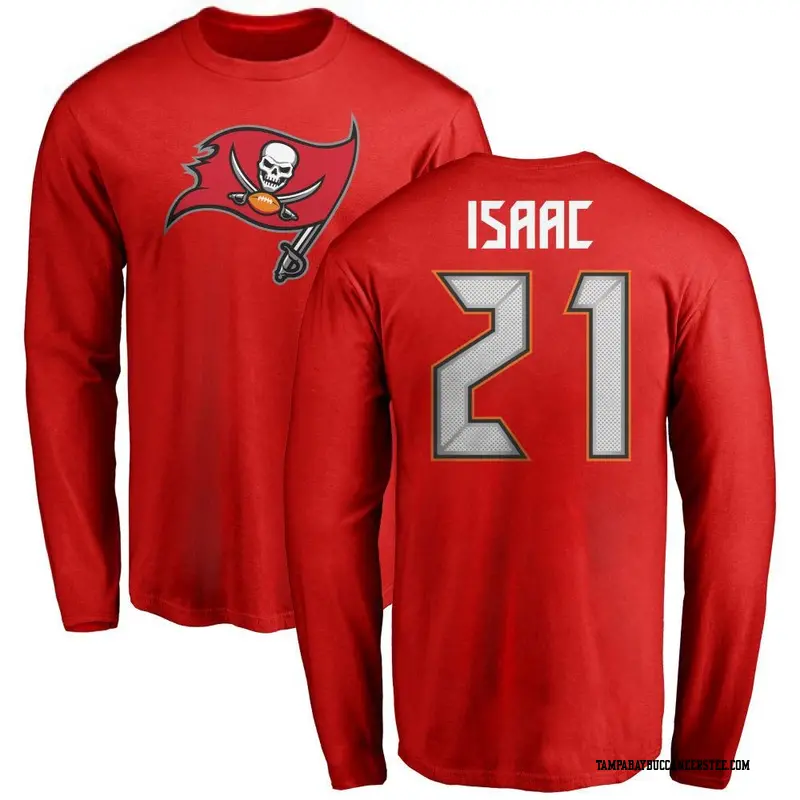 Men's Tampa Bay Buccaneers ＃21 Keenan Isaac Red Name & Number Logo Long Sleeve T-Shirt