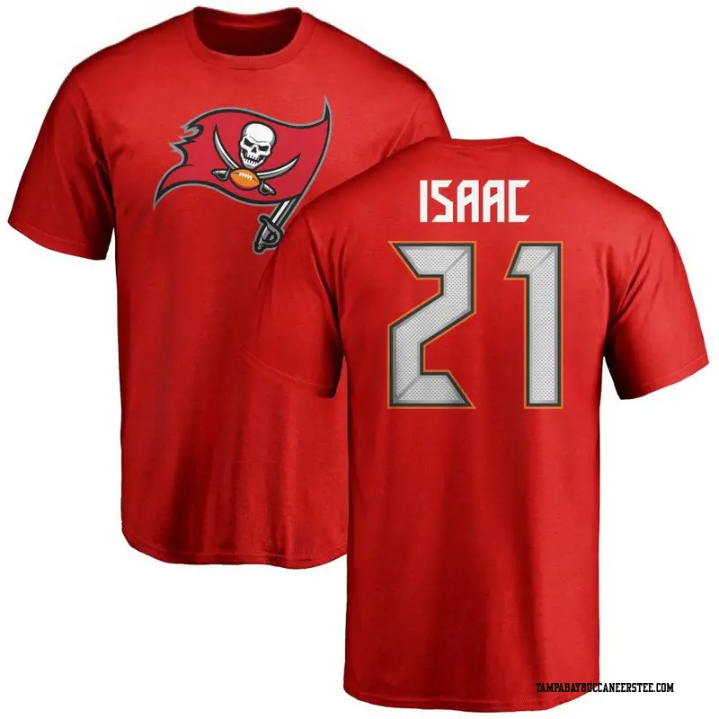 Men's Tampa Bay Buccaneers ＃21 Keenan Isaac Red Name & Number Logo T-Shirt