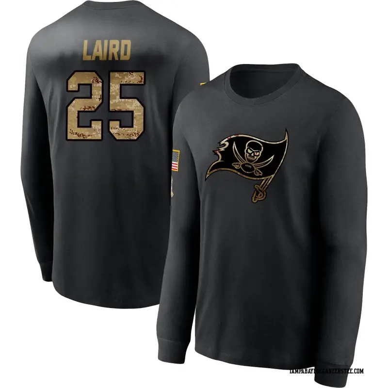 Men's Tampa Bay Buccaneers ＃25 Patrick Laird Black 2020 Salute To Service Sideline Performance Long Sleeve T-Shirt