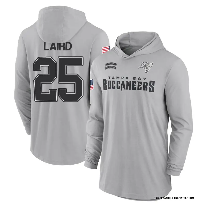 Men's Tampa Bay Buccaneers ＃25 Patrick Laird Gray 2024 Salute to Service Lightweight Performance Long Sleeve Hooded T-Shirt