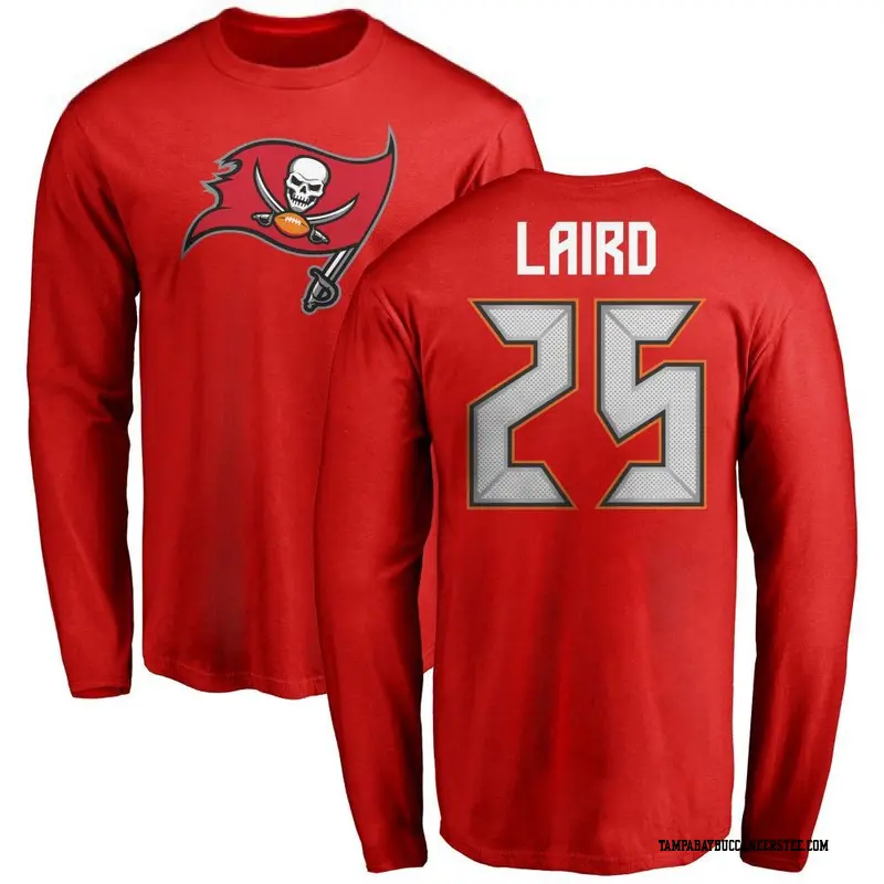 Men's Tampa Bay Buccaneers ＃25 Patrick Laird Red Name & Number Logo Long Sleeve T-Shirt