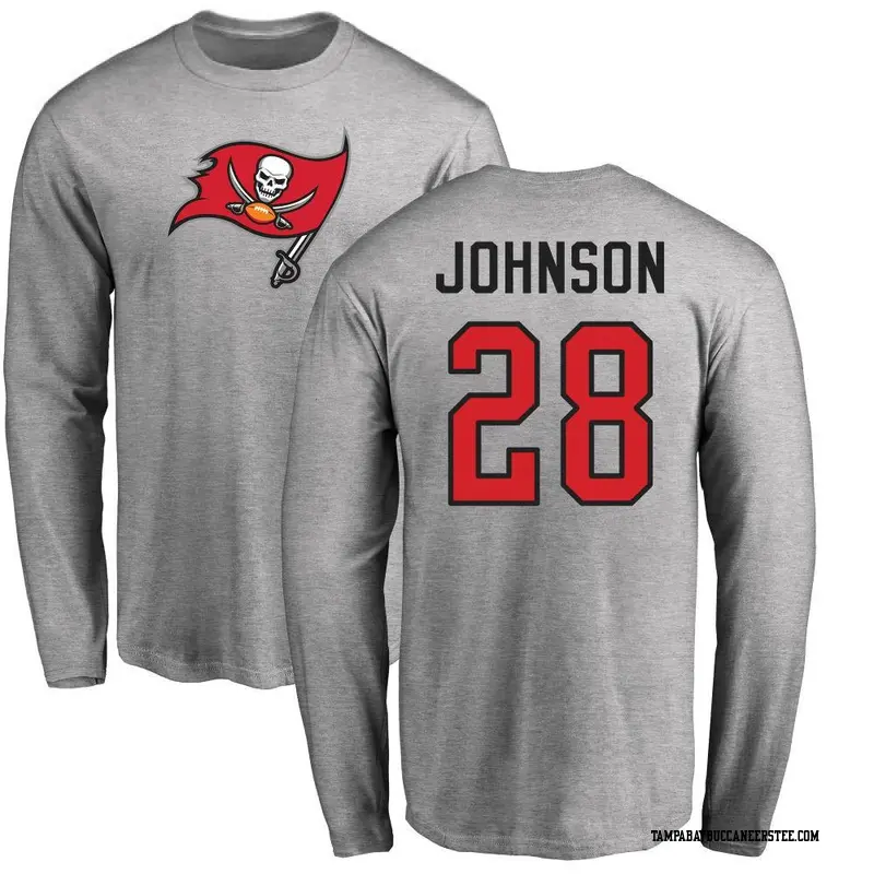 Men's Tampa Bay Buccaneers ＃28 Cephus Johnson III Ash Name & Number Logo Long Sleeve T-Shirt