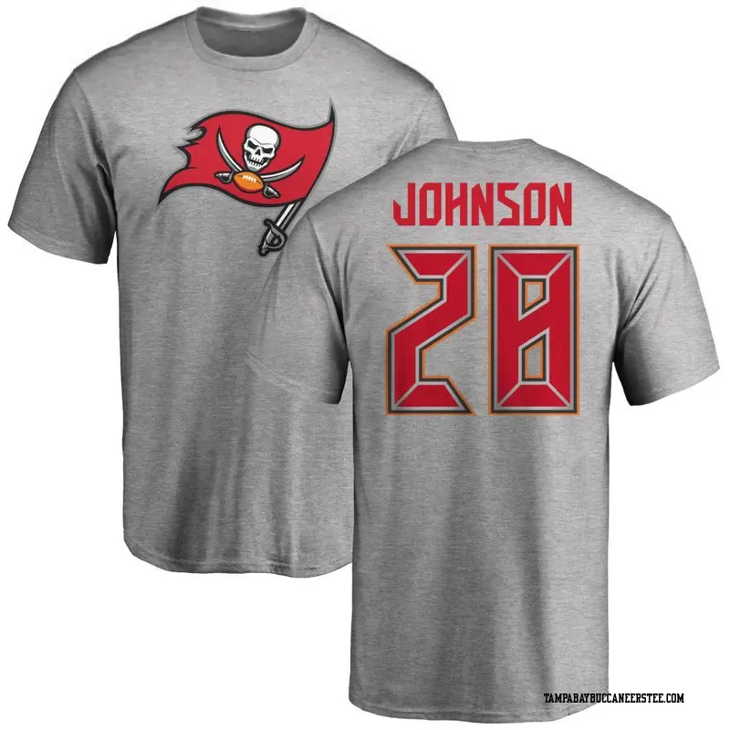 Men's Tampa Bay Buccaneers ＃28 Cephus Johnson III Ash Name & Number Logo T-Shirt