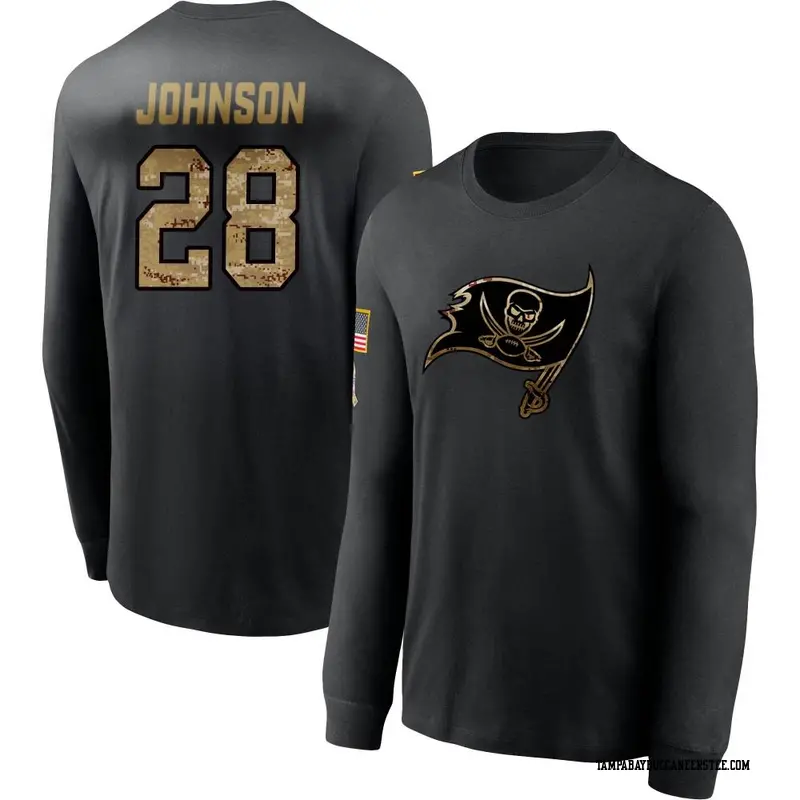 Men's Tampa Bay Buccaneers ＃28 Cephus Johnson III Black 2020 Salute To Service Sideline Performance Long Sleeve T-Shirt