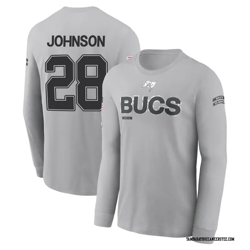 Men's Tampa Bay Buccaneers ＃28 Cephus Johnson III Gray 2024 Salute to Service Long Sleeve T-Shirt