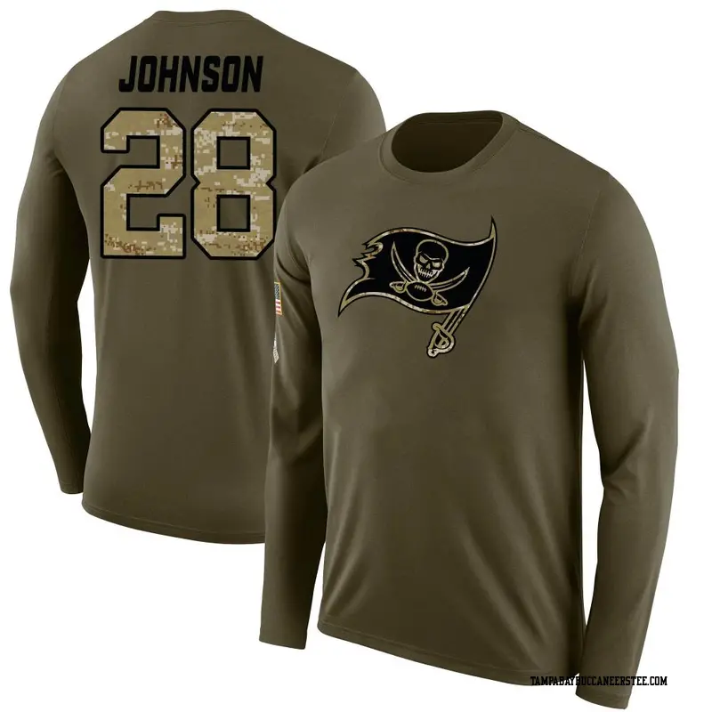 Men's Tampa Bay Buccaneers ＃28 Cephus Johnson III Olive Salute to Service Sideline Long Sleeve T-Shirt