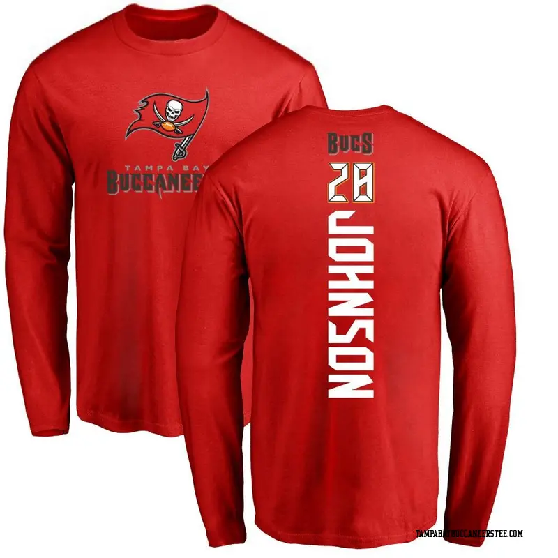 Men's Tampa Bay Buccaneers ＃28 Cephus Johnson III Red Backer Long Sleeve T-Shirt