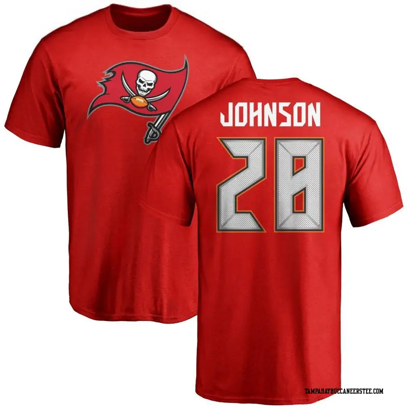 Men's Tampa Bay Buccaneers ＃28 Cephus Johnson III Red Name & Number Logo T-Shirt