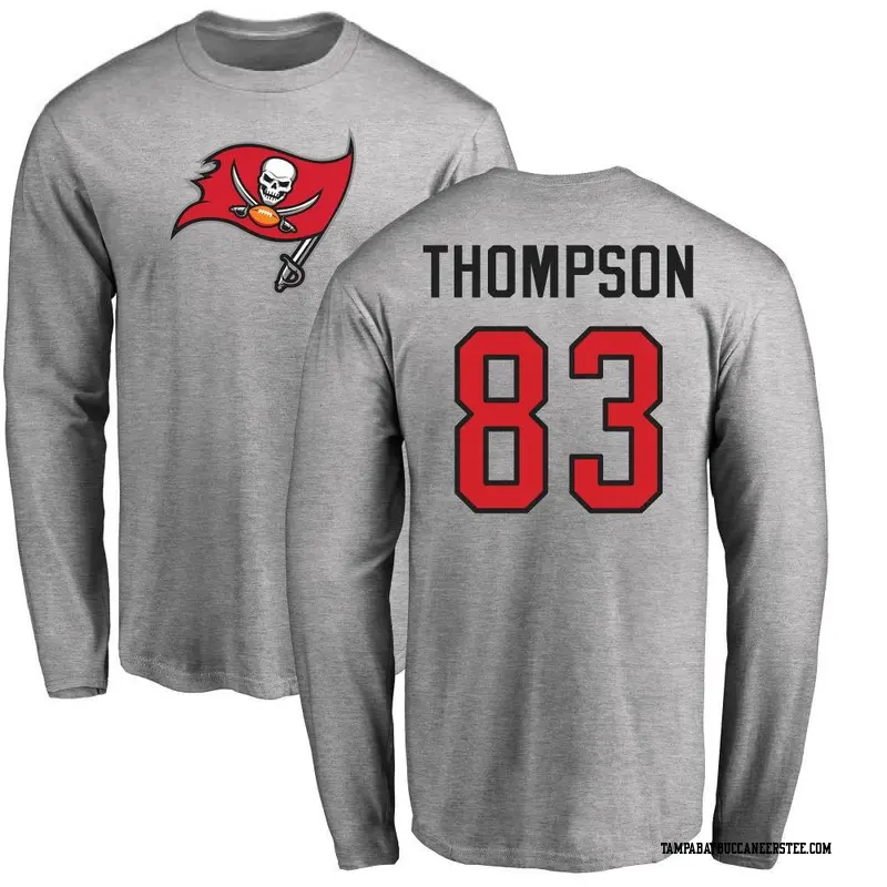 Men's Tampa Bay Buccaneers ＃83 Cody Thompson Ash Name & Number Logo Long Sleeve T-Shirt