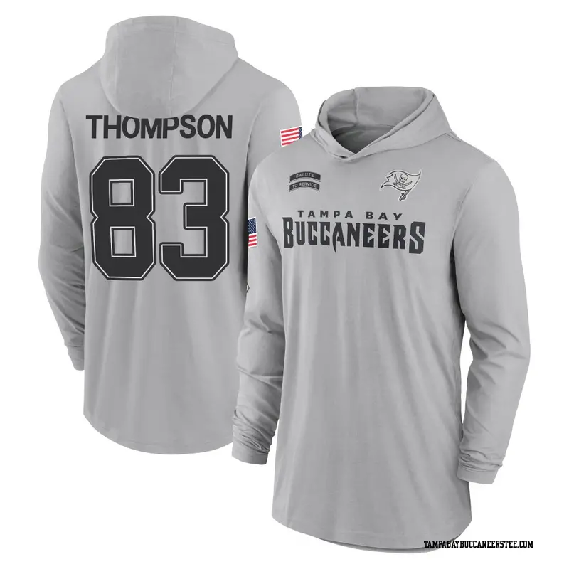 Men's Tampa Bay Buccaneers ＃83 Cody Thompson Gray 2024 Salute to Service Lightweight Performance Long Sleeve Hooded T-Shirt