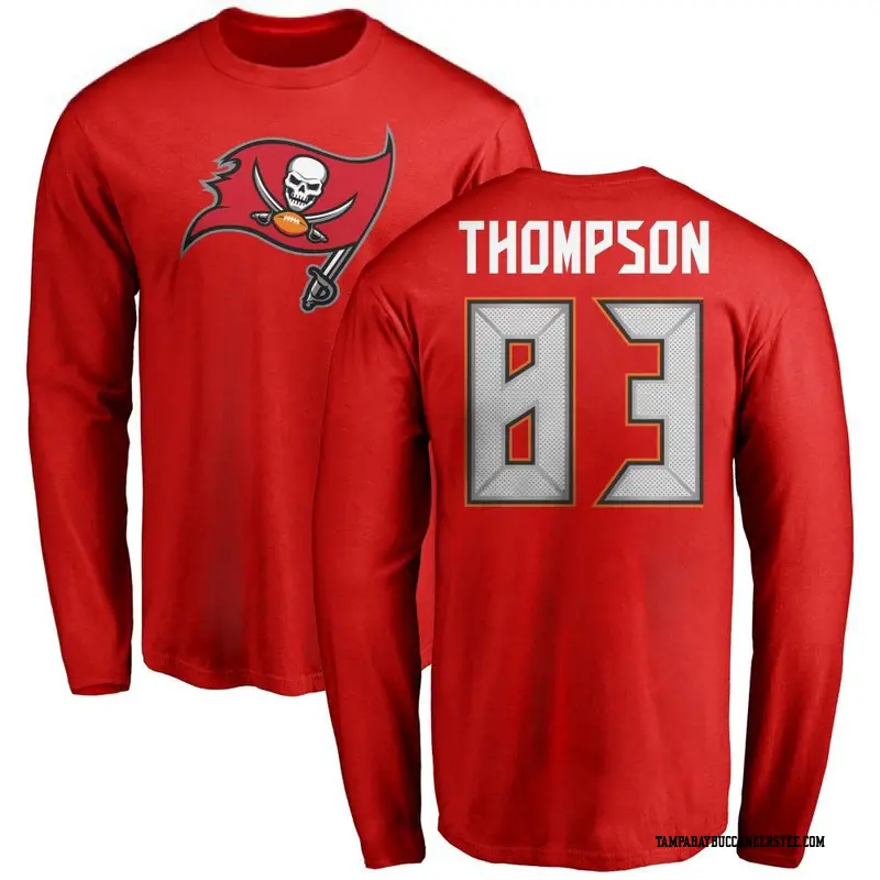 Men's Tampa Bay Buccaneers ＃83 Cody Thompson Red Name & Number Logo Long Sleeve T-Shirt