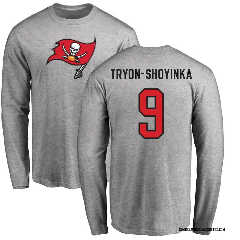 Men's Tampa Bay Buccaneers ＃9 Joe Tryon-Shoyinka Ash Name & Number Logo Long Sleeve T-Shirt