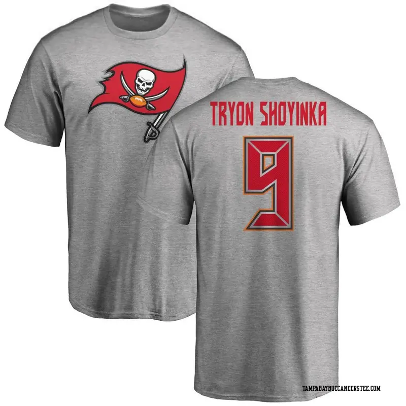 Men's Tampa Bay Buccaneers ＃9 Joe Tryon-Shoyinka Ash Name & Number Logo T-Shirt