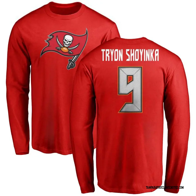 Men's Tampa Bay Buccaneers ＃9 Joe Tryon-Shoyinka Red Name & Number Logo Long Sleeve T-Shirt