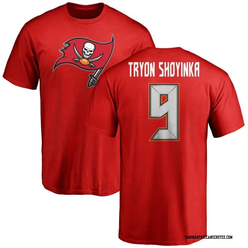 Men's Tampa Bay Buccaneers ＃9 Joe Tryon-Shoyinka Red Name & Number Logo T-Shirt