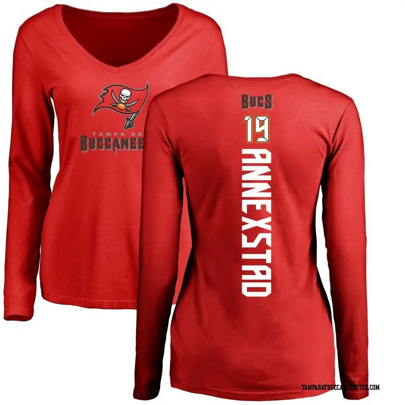 Women's Tampa Bay Buccaneers ＃19 Zack Annexstad Red Backer Slim Fit Long Sleeve T-Shirt