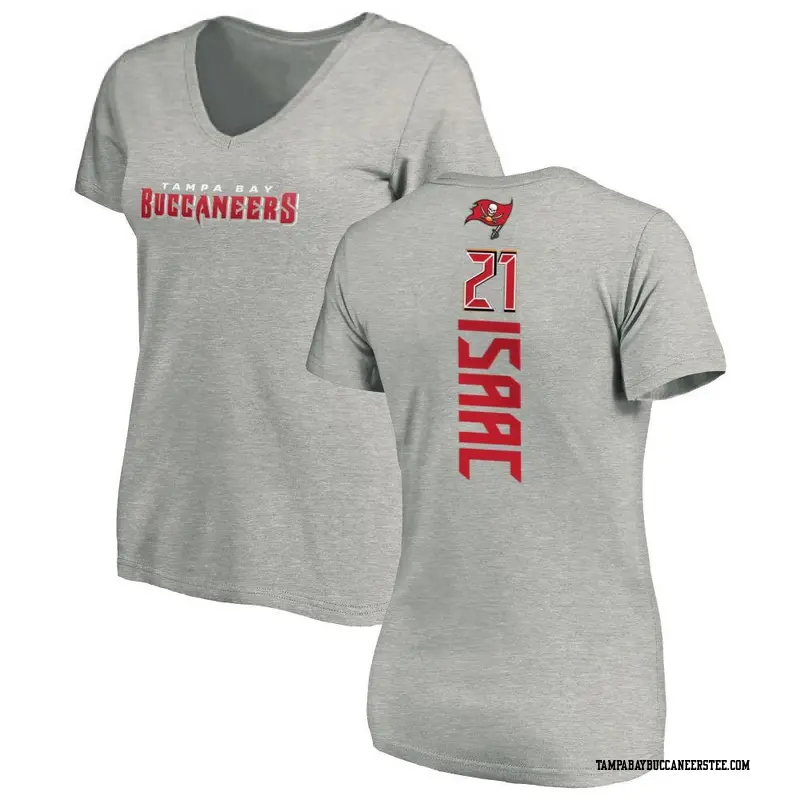 Women's Tampa Bay Buccaneers ＃21 Keenan Isaac Ash Backer V-Neck T-Shirt