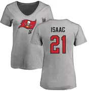 Women's Tampa Bay Buccaneers ＃21 Keenan Isaac Ash Name & Number Logo Slim Fit T-Shirt