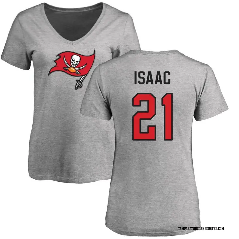 Women's Tampa Bay Buccaneers ＃21 Keenan Isaac Ash Name & Number Logo Slim Fit T-Shirt