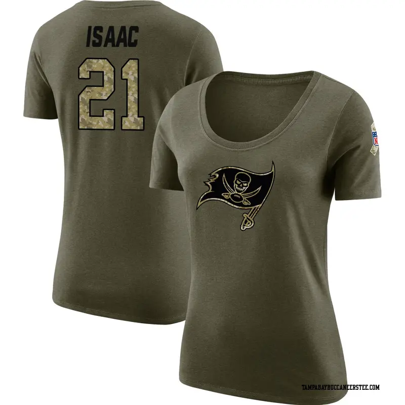 Women's Tampa Bay Buccaneers ＃21 Keenan Isaac Olive Salute to Service Scoop Neck T-Shirt