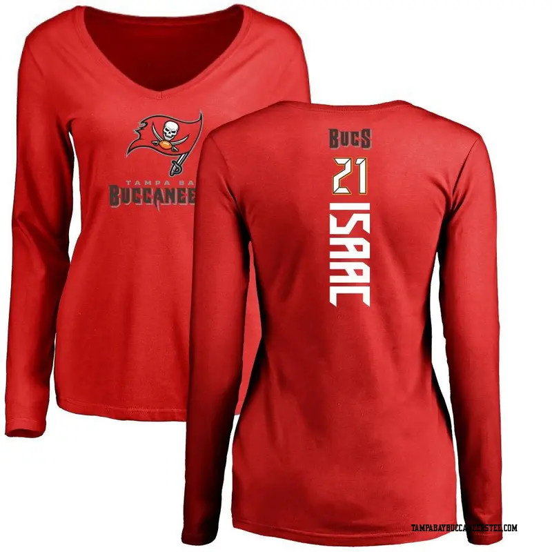 Women's Tampa Bay Buccaneers ＃21 Keenan Isaac Red Backer Slim Fit Long Sleeve T-Shirt