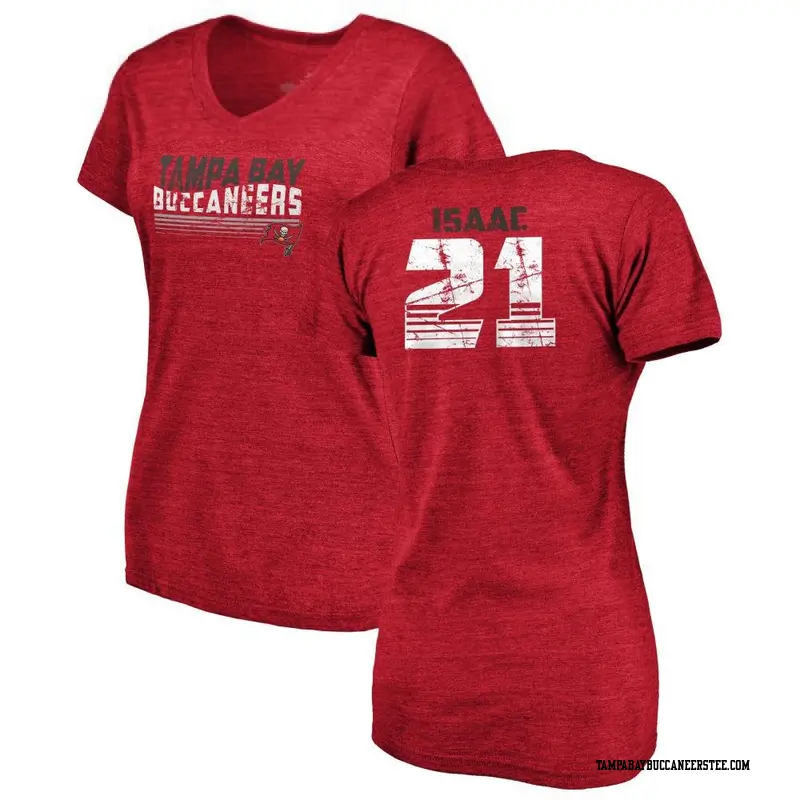 Women's Tampa Bay Buccaneers ＃21 Keenan Isaac Red Retro V-Neck T-Shirt