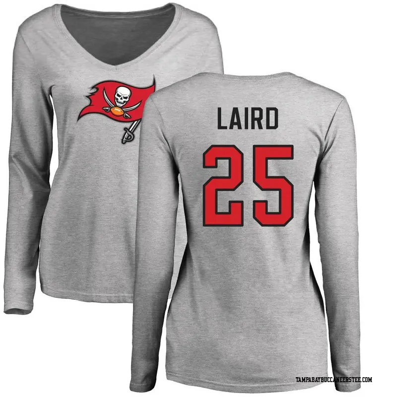 Women's Tampa Bay Buccaneers ＃25 Patrick Laird Ash Name & Number Logo Slim Fit Long Sleeve T-Shirt