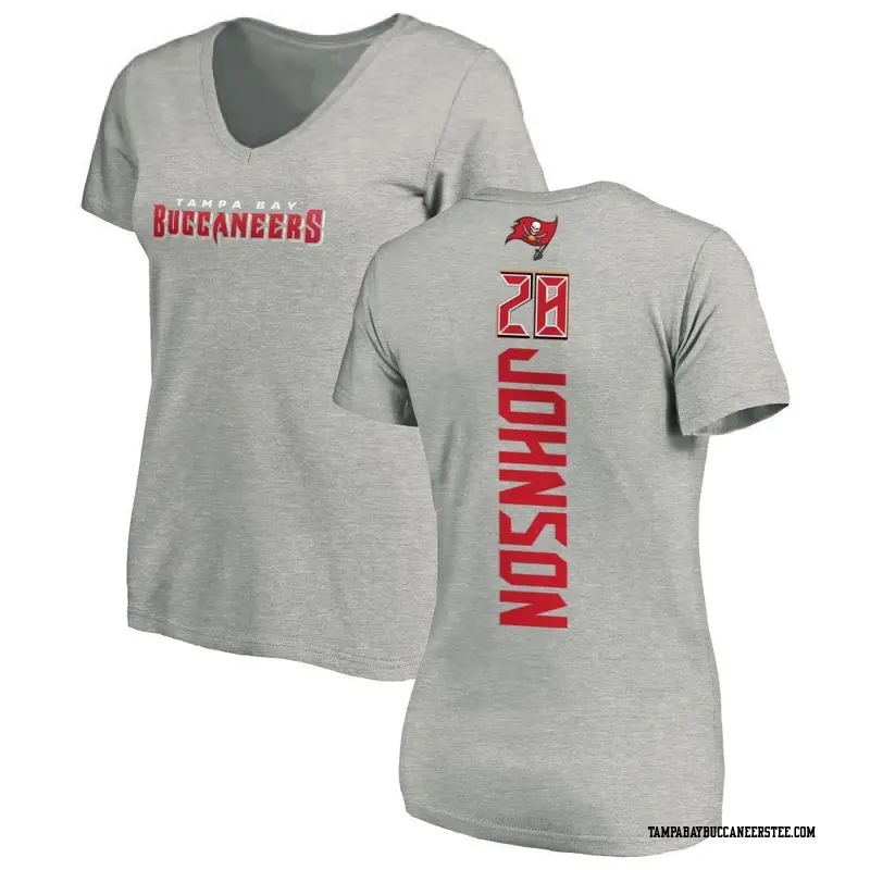 Women's Tampa Bay Buccaneers ＃28 Cephus Johnson III Ash Backer V-Neck T-Shirt