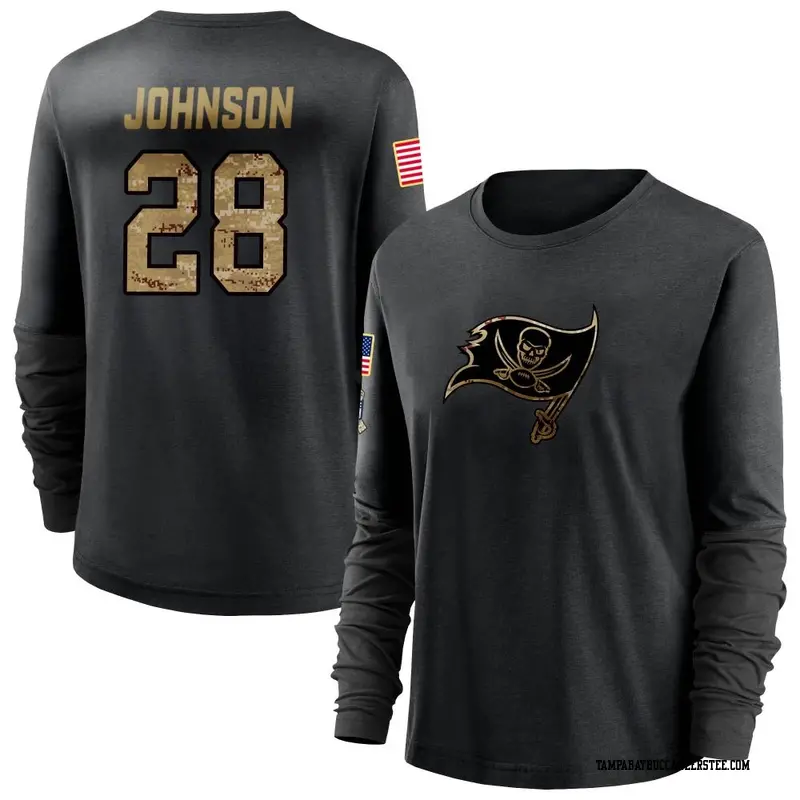 Women's Tampa Bay Buccaneers ＃28 Cephus Johnson III Black 2020 Salute To Service Sideline Performance Long Sleeve T-Shirt