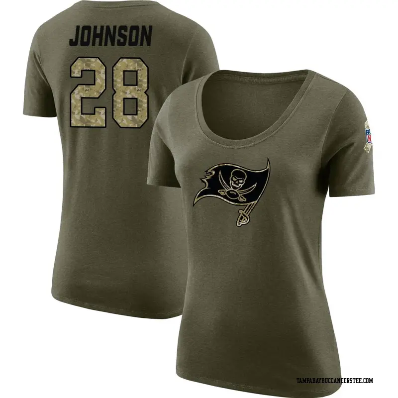 Women's Tampa Bay Buccaneers ＃28 Cephus Johnson III Olive Salute to Service Scoop Neck T-Shirt