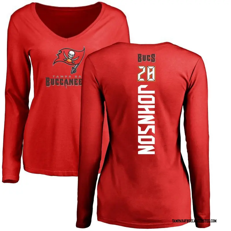 Women's Tampa Bay Buccaneers ＃28 Cephus Johnson III Red Backer Slim Fit Long Sleeve T-Shirt