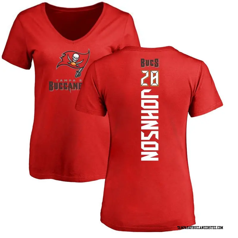 Women's Tampa Bay Buccaneers ＃28 Cephus Johnson III Red Backer Slim Fit T-Shirt