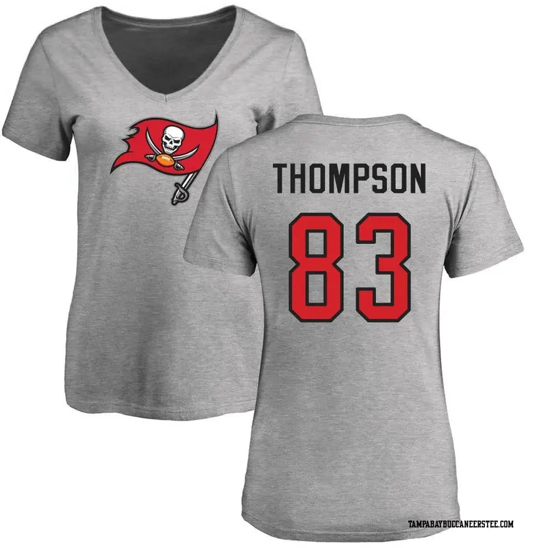 Women's Tampa Bay Buccaneers ＃83 Cody Thompson Ash Name & Number Logo Slim Fit T-Shirt