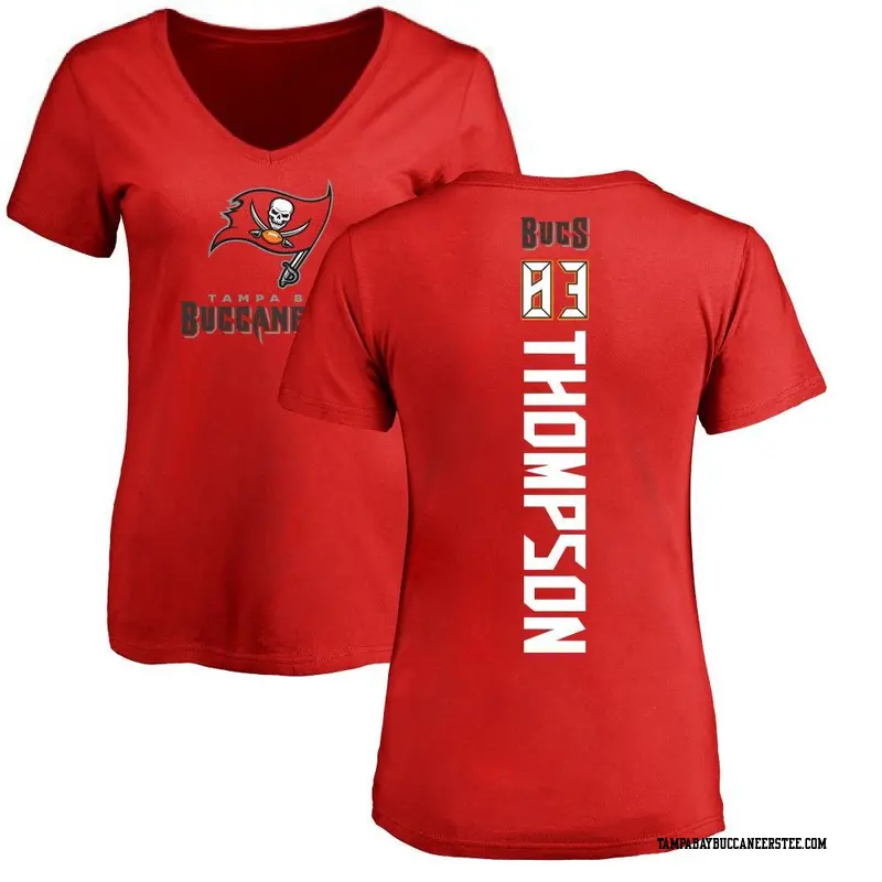 Women's Tampa Bay Buccaneers ＃83 Cody Thompson Red Backer Slim Fit T-Shirt