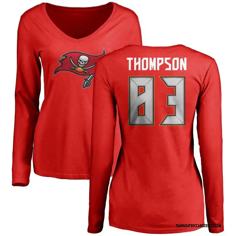 Women's Tampa Bay Buccaneers ＃83 Cody Thompson Red Name & Number Logo Slim Fit Long Sleeve T-Shirt