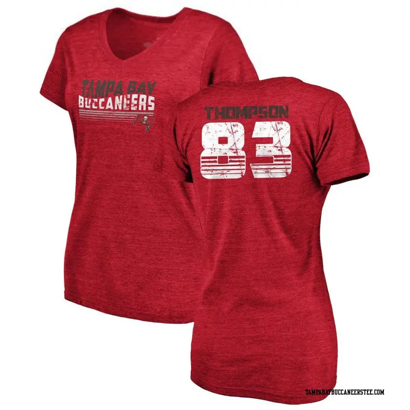 Women's Tampa Bay Buccaneers ＃83 Cody Thompson Red Retro V-Neck T-Shirt