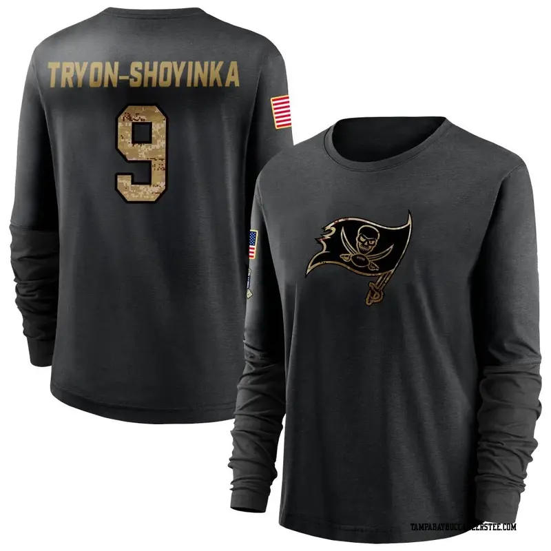 Women's Tampa Bay Buccaneers ＃9 Joe Tryon-Shoyinka Black 2020 Salute To Service Sideline Performance Long Sleeve T-Shirt