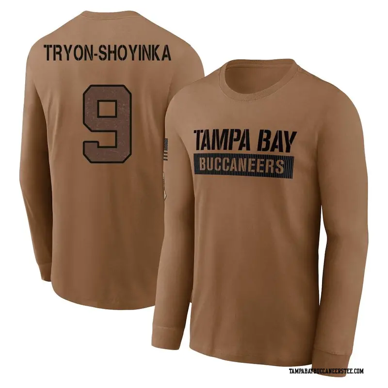 Youth Tampa Bay Buccaneers ＃9 Joe Tryon-Shoyinka Brown 2023 Salute To Service Long Sleeve T-Shirt