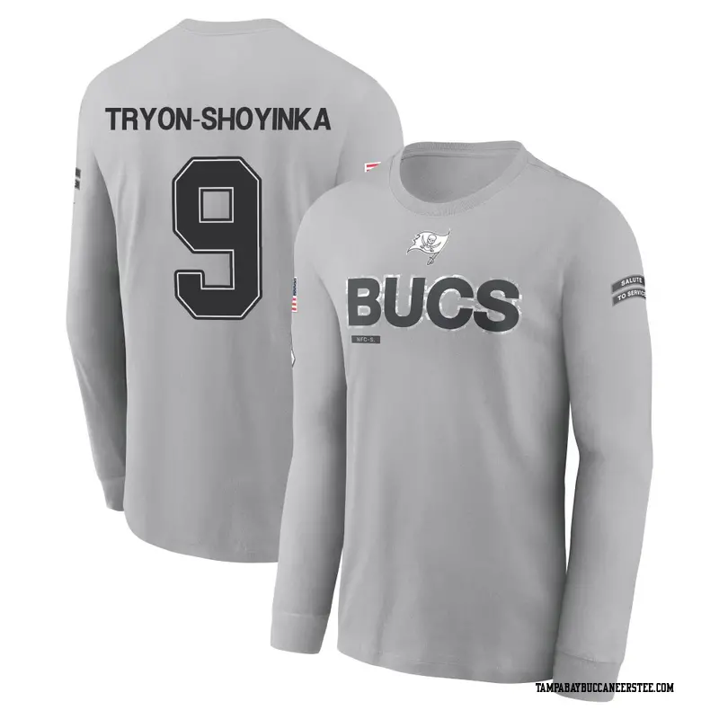 Youth Tampa Bay Buccaneers ＃9 Joe Tryon-Shoyinka Gray 2024 Salute to Service Long Sleeve T-Shirt